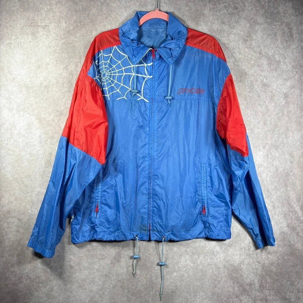 Vintage Spyder Windbreaker Jacket Mens Size XL Blue Red Colorblock Full Zip